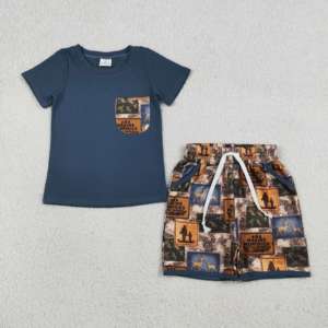 BSSO1684 RTS Boutique Baby boy <b>Green</b> plane cloudy embroidery Clothing Set summer Outfits Wholesale set - Product Image 3