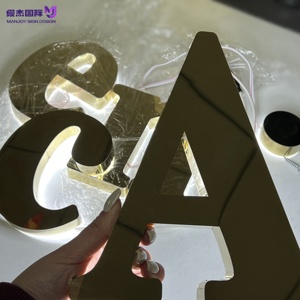 Letras Acrílicas Retroiluminadas de Acero Inoxidable Personalizadas, Letrero Comercial LED con Acabado de Espejo Electrochapado, Letreros Iluminados en 3D - Product Image 2