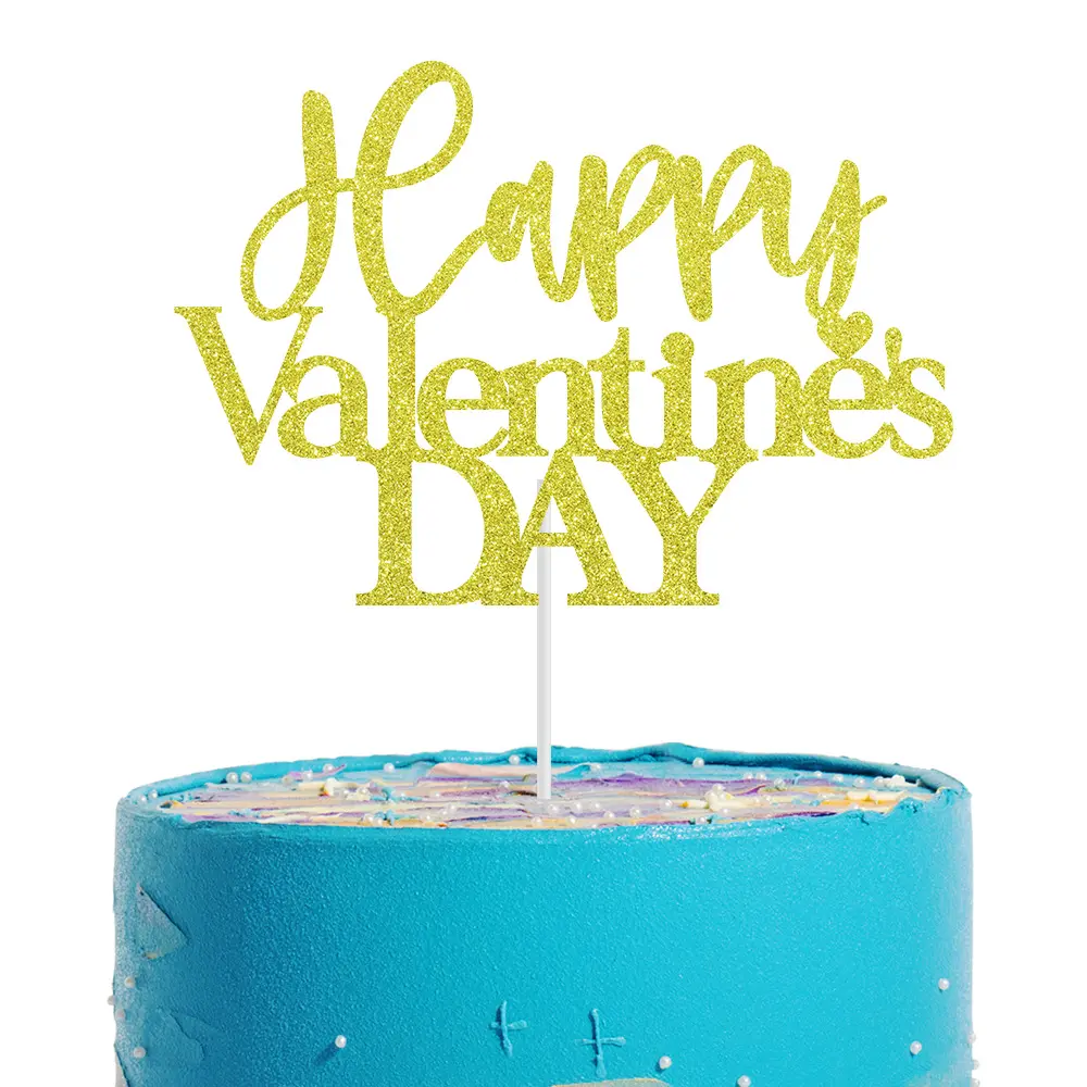 Custom Printing Happy Valentijnsdag Goud Poeder Papier Taart Topper Decoratie Benodigdheden