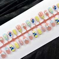 Faux ongles à presser ultra-courts, prêts à poser, avec motifs dentelle, floraux français, nœud papillon macaron et thème fruité, tendance Instagram, pour le marché international