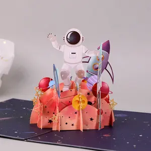 新奇个性化手工3D太空宇航员弹出带信封的生日快乐贺卡制造商