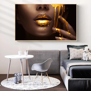 Quadro Moderno in Tela con Stampa Personalizzata ad Acquerello, Ritratto Decorativo di Donna Africana Nera con Labbra Sensuali - Product Image 2