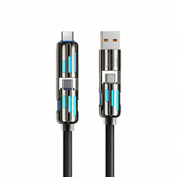 Câble USB rotatif 4 en 1 à double tête, charge rapide PD 240W, lumière RGB respirante, câble de données multifonction pour smartphone et ordinateur portable