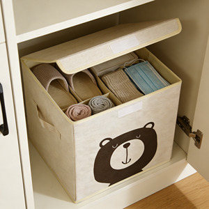 Contenitore portaoggetti in tessuto per bambini con coperchio integrato, scatola pieghevole con stampa <span class=keywords><strong>orsetto</strong></span> per l'organizzazione di giocattoli e libri nella cameretta - Product Image 4