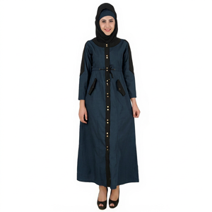 Robe longue Abaya modeste à col rond, manches longues, couleur unie, longueur ras du sol, pour femme, tenue de soirée/formelle islamique, en crêpe, taille naturelle, simple - Product Image 1