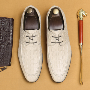 Nouveauté Chaussures en cuir à bout rond de style européen à motif crocodile pour hommes Chaussures derby en cuir véritable - Product Image 4
