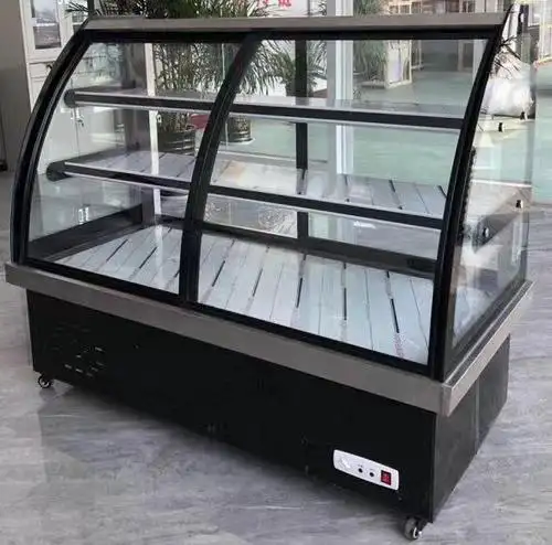 Grosir casing toko roti Display meja berpendingin kabinet kue Freezer pintu Display produsen kulkas kue Display Case