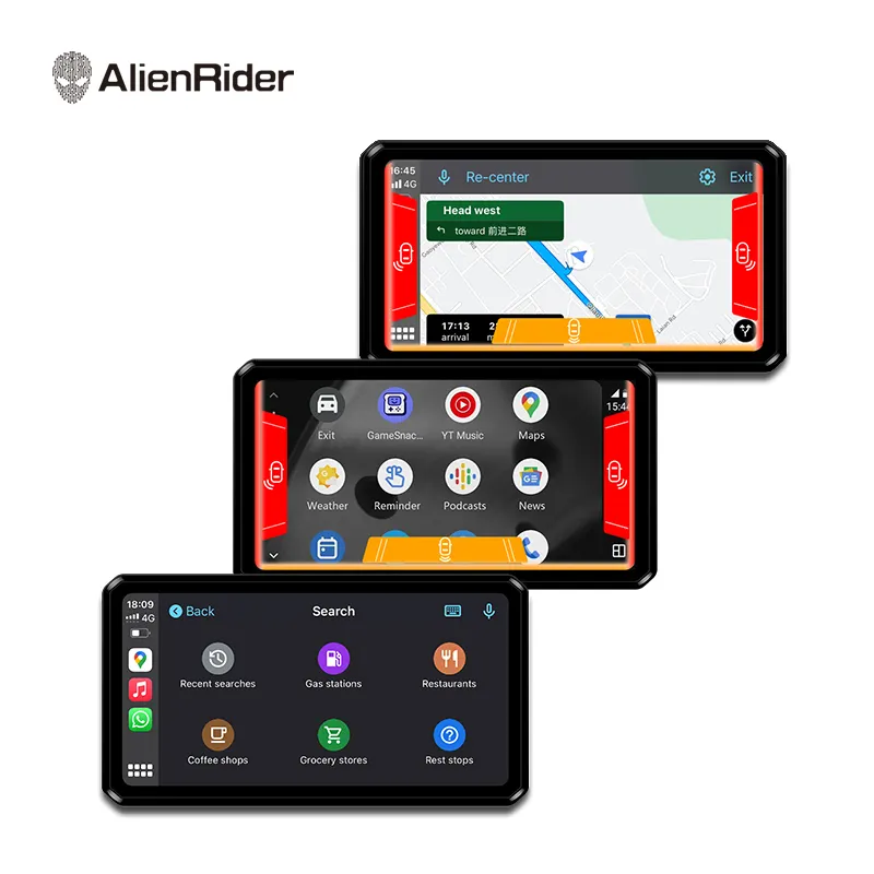 جهاز كاميرا داش للدراجة النارية طراز AlienRider M2 Pro بدقة 1080 بكسل وتسجيل عالي الوضوح مع شاشة تعمل باللمس مقاس 6 بوصة مشغل سيارة بنظام التشغيل أندرويد مزود بنظام الملاحة التلقائية 77 جيجابايت مع معدل الحد من الرسوميات