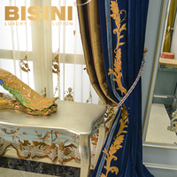 Aristocratique Style Européen Maison Décorée Bleu Foncé À Motif Jacquard Rideaux pour Fenêtre avec Voilage Blanc