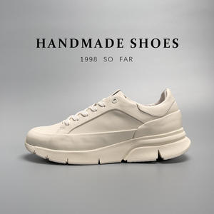 Baskets basses en cuir véritable faites à la main pour hommes, chaussures de marche décontractées avec amorti et semelle extérieure en caoutchouc antidérapante pour le quotidien et le bureau - Product Image 2