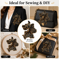 Grande applique florale noire à sequins, brodée or, à coudre, pour vêtements, robes, vestes, et projets DIY
