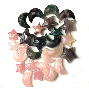 Pierres précieuses mélangées personnalisées, améthyste naturelle, fluorite rose, cristal de quartz, étoile et lune, choix de pierres précieuses