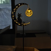 Nouvelles lampes solaires de style américain pour Halloween et la Fête des Fantômes, en forme de citrouille, de lune et de chat, à piquer dans le sol, pour l'extérieur et la cour.