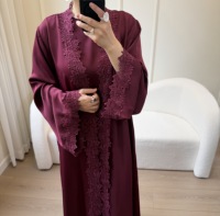 Ensemble Abaya 3 pièces Loriya Dubai en dentelle pour femmes musulmanes avec cardigan ouvert et robe intérieure pour l'Aïd, le Ramadan et les fêtes – Modeste