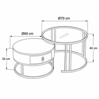 Precio Mayorista Directo: Juego de Mesa de Centro Compacta para Sala de Estar con Panel de Vidrio, Diseño Minimalista Mate, Doble Redondo, con Dos Niveles y Cajones Separados