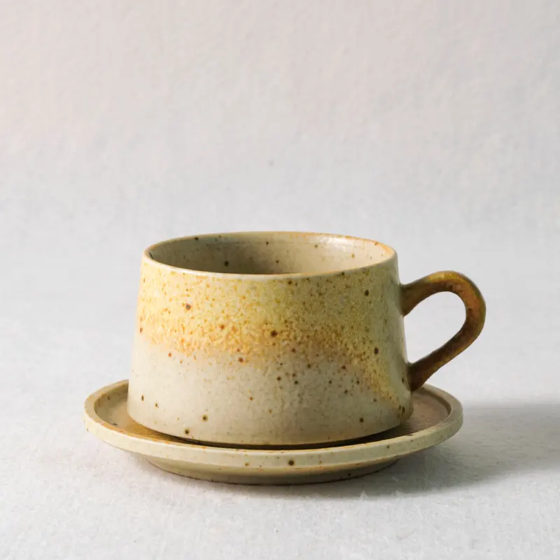 اليابان نمط الرجعية رصدت طقم فناجين قهوة خمر اليدوية الخام الفخار كوب مع ملعقة
