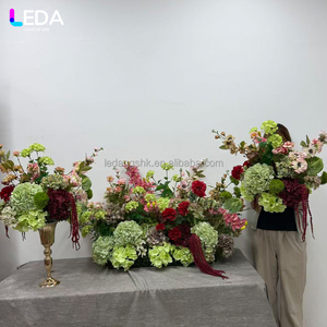 LEDA ชุดตกแต่งงานแต่งงานสไตล์ป่าไม้แบบกำหนดเอง ดอกไฮเดรนเยียสีเขียวประดิษฐ์ ลายไม้กระดานสั้น - Product Image 2