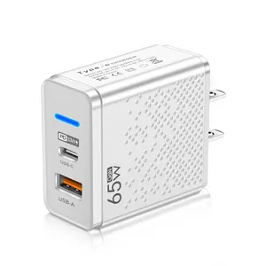 Pengisi daya PD 33W USB A, pengisi daya ponsel perjalanan cepat 65W USB Tipe C Port Ganda