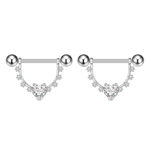Set de 10 Pares de Piercings para Pezones de Acero Inoxidable 316L Plateado para Niños, con un Corazón y Ocho Circonitas, Lindos, Regalo - Product Image 2
