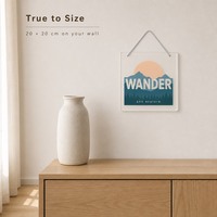 Plaque murale carrée en acrylique Mountain WANDER Art 20 cm, panneau suspendu transparent avec cordon décoratif
