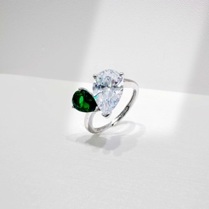 OEM plata 925 sterling <b>silver</b> pear cut women <b>emerald</b> <b>ring</b> Elegant enamel summer wedding fashion gold plated open zirconia <b>rings</b> - Product Image 1