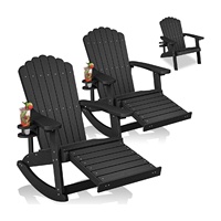 Fauteuil Adirondack à bascule en HDPE avec dossier à 7 lattes, repose-pieds escamotable, porte-gobelet, résistant aux intempéries pour patio, bord de piscine, jardin