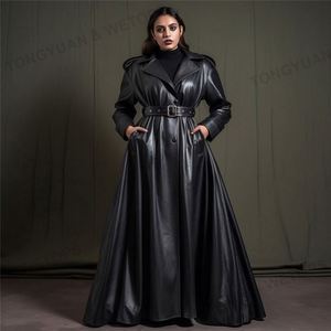 Abbigliamento taglie forti <span class=keywords><strong>donna</strong></span> <span class=keywords><strong>Trench</strong></span> oversize <span class=keywords><strong>nero</strong></span> Maxi lunghezza <span class=keywords><strong>Trench</strong></span> in <span class=keywords><strong>pelle</strong></span> lunga con cintura da <span class=keywords><strong>donna</strong></span> - Product Image 3