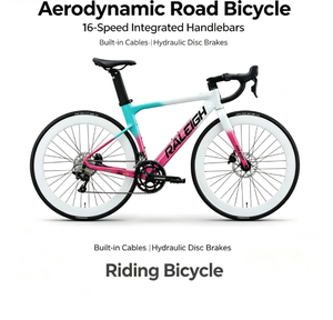 Bicicleta de carretera aerodinámica de 16 velocidades con manillar integrado y cables incorporados, frenos de disco hidráulicos, bicicleta para ciclismo - Product Image 1