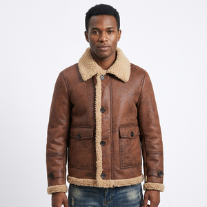 Blouson Bomber Décontracté Homme Hiver Haute Qualité en Cuir Véritable Peau de Mouton Lavé avec Fermeture Éclair – Service OEM – Vente Flash - Product Image 1