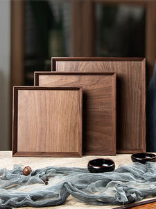 Bandeja Cuadrada <span class=keywords><strong>de</strong></span> Madera <span class=keywords><strong>de</strong></span> Nogal con Logotipo Grabado <span class=keywords><strong>al</strong></span> <span class=keywords><strong>por</strong></span> <span class=keywords><strong>Mayor</strong></span>, Bandeja <span class=keywords><strong>de</strong></span> Frutas Estilo Occidental, Ecológica, con Unión <span class=keywords><strong>de</strong></span> Espiga y Mortaja, para Café y Frutos Secos - Product Image 3