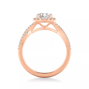 Anillo de boda de oro rosa de 14K con doble halo y pavé, de tallo dividido, con diamante cultivado en laboratorio, corte brillante redondo, certificado IGI, VVS D - Product Image 5