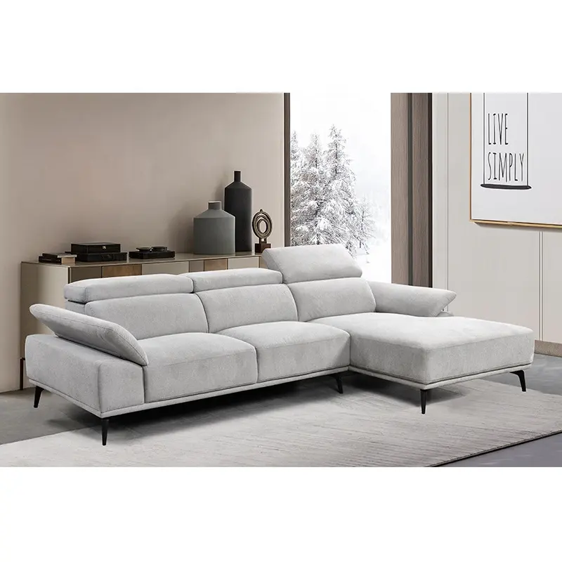 Tianhang, venta directa de fábrica, telas de lino Premium, 2 asientos + silla cama, reposacabezas ajustable, reposabrazos, sofá en forma de L para sala de estar