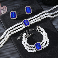 Parure de Bijoux Vintage en Perles d'Imitation, Zircon Vert, Strass Scintillants, Collier, Boucles d'Oreilles et Bracelet
