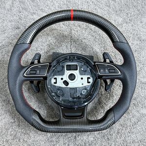 Volant en cuir et fibre de carbone pour <span class=keywords><strong>Audi</strong></span> A1 A3 A4 A5 A6 A7 C5 C6 C7 C7.5 C8 B6 B7 B8 B8.5 B9 8v RS5 RS6 RS7 S5 S6 S7 Q3 - Product Image 1