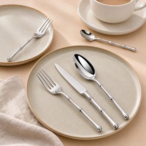 Juego de Cubiertos de Bambú de Lujo, Acero Inoxidable 18/10, Pulido Espejo, para Regalo de Boda y Restaurante - Product Image 2