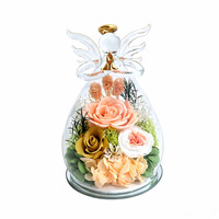 Rose éternelle sous cloche en verre, petit ange, cadeau de la Saint-Valentin, objet décoratif avec lumière, forme de dôme