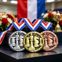 Médaille d'échecs personnalisée en alliage de zinc 60 mm, pièces d'échecs en relief 3D, médaille de récompense avec ruban pour tournoi d'échecs, souvenir de compétition