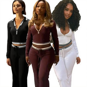 Nueva colección, conjunto informal de pantalones cortos de lana de dos piezas, media cremallera, cordón, pantalones de pierna ancha, Top con lazo estampado para otoño - Product Image 3