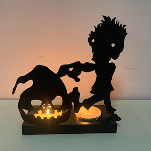 Portacandele di Halloween in ferro battuto cavo, decorazione da tavolo a forma di zucca, scheletro <span class=keywords><strong>e</strong></span> fantasma - Product Image 4