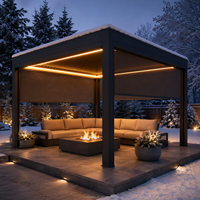 Pergola à lames orientables rétractables en aluminium, toit bioclimatique imperméable avec LED, structure de gazebo pour piscine