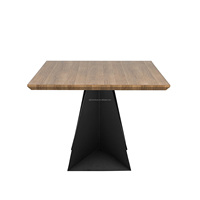 Table à manger de luxe moderne en forme de W, finition artisanale, base en métal, grand plateau rectangulaire en bois, table à manger/bureau