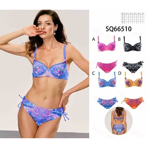 Costume da bagno bikini taglie forti HDJ con stampa floreale, top con ferretto e slip con laccetti laterali, taglie 42 44 46 48, per donna - Product Image 1