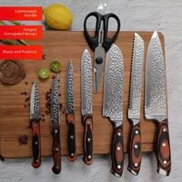 Ensemble de couteaux de cuisine transfrontalier, couteaux de chef martelés et forgés à la main, manches en bois, lames en acier inoxydable 3CR13, hachoir 15 pièces