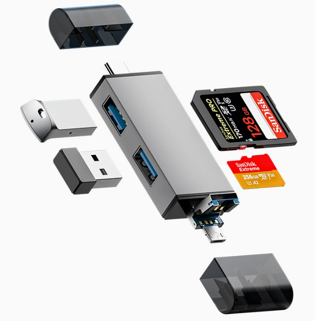 7-in-1 Multifunction USB 3.0 Card Reader with Type-C Interface SD TF USB Flash Drive Adapter OTG Compatible