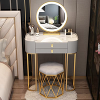 Table de maquillage compacte en MDF avec miroir en verre et tiroirs, panneau en bois, idéale pour petites pièces, designs uniques - Offre Spéciale