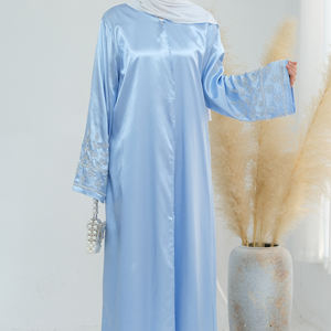  Uzun müslüman elbisesi islam giyim bayan giyim saten açık Abaya boncuklu kollu hırka Abaya Dubai düğmeleri ile - Product Image 6
