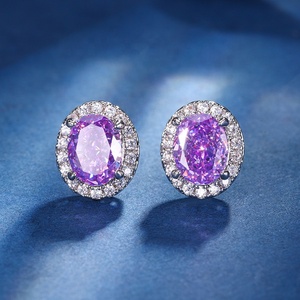 Boucles <span class=keywords><strong>d</strong></span>'oreilles en pierres précieuses ovales en aquamarine de luxe 6*8 MM, diamant à haute teneur en carbone, bijoux fins, vente en gros - Product Image 3
