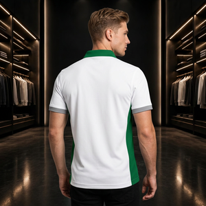 Premium Men's White Green Color Blocked Polo Shirt Short Sleeve Breathable Knitted With Logo Front Custom Branding Bangladesh - Product Image 6