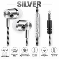 Écouteurs intra-auriculaires filaires 3.5mm, câble tressé en Nylon, avec micro, contrôle du Volume, écouteurs stéréo basse pour téléphone et ordinateur portable