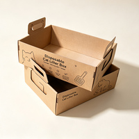 Bac à litière pour chat en carton kraft personnalisé, jetable, imperméable, pliable, portable, avec poignées, impression UV